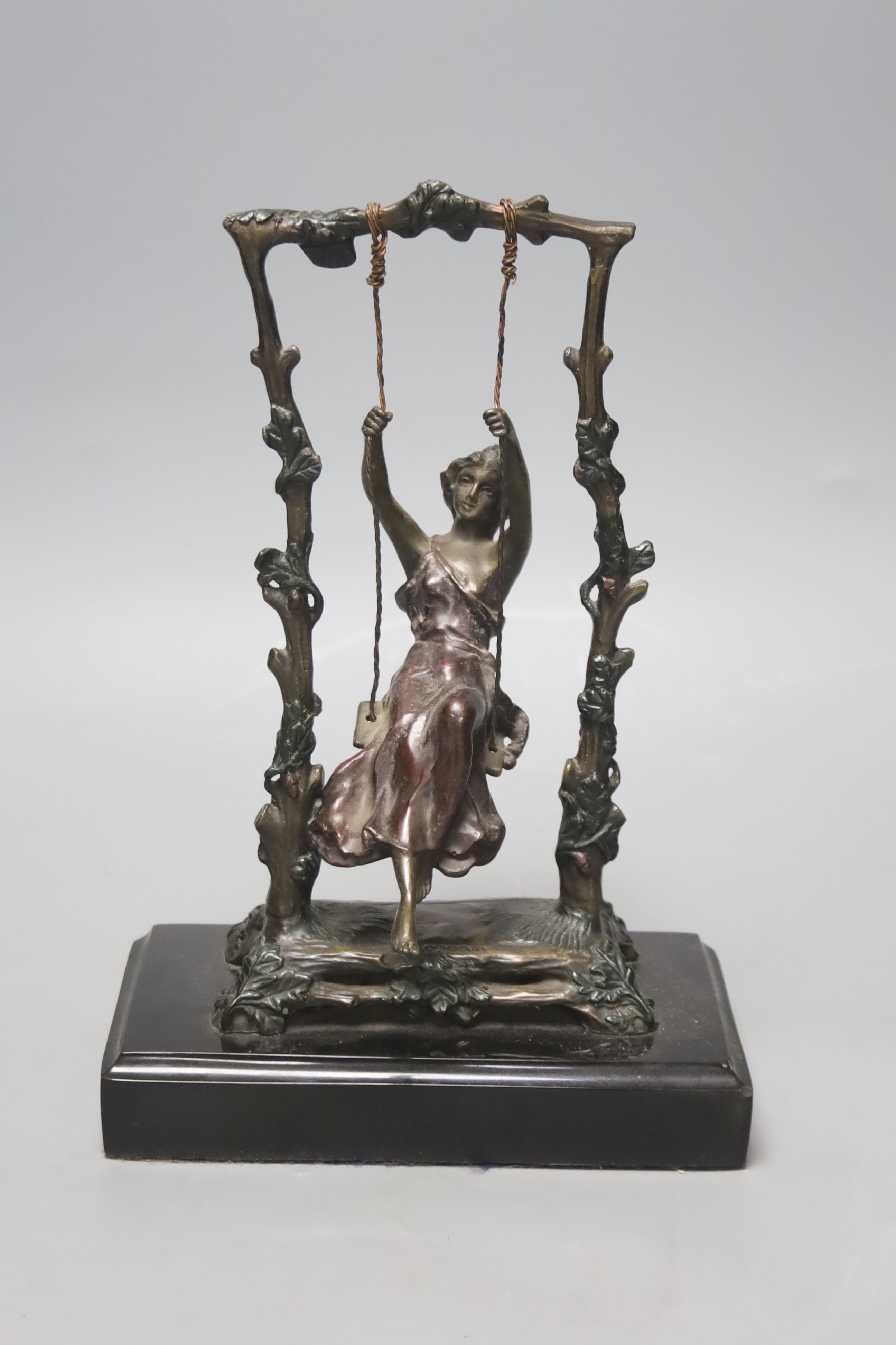 After Auguste Moreau, (1834-1917), Art nouveau style 'Girl on a swing' bronze (?) sculpture